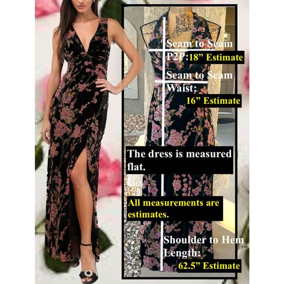 Lulus Black Burnout Velvet Floral  Cowl-Back Enhanced Maxi Dress Size L - Picture 8 of 8